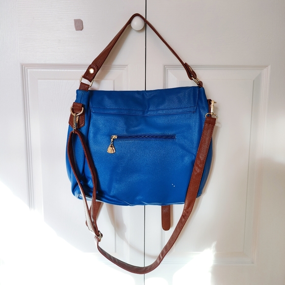 Sapphire Blue Double Buckled Satchel with Shoulder Straps - Picture 3 of 16